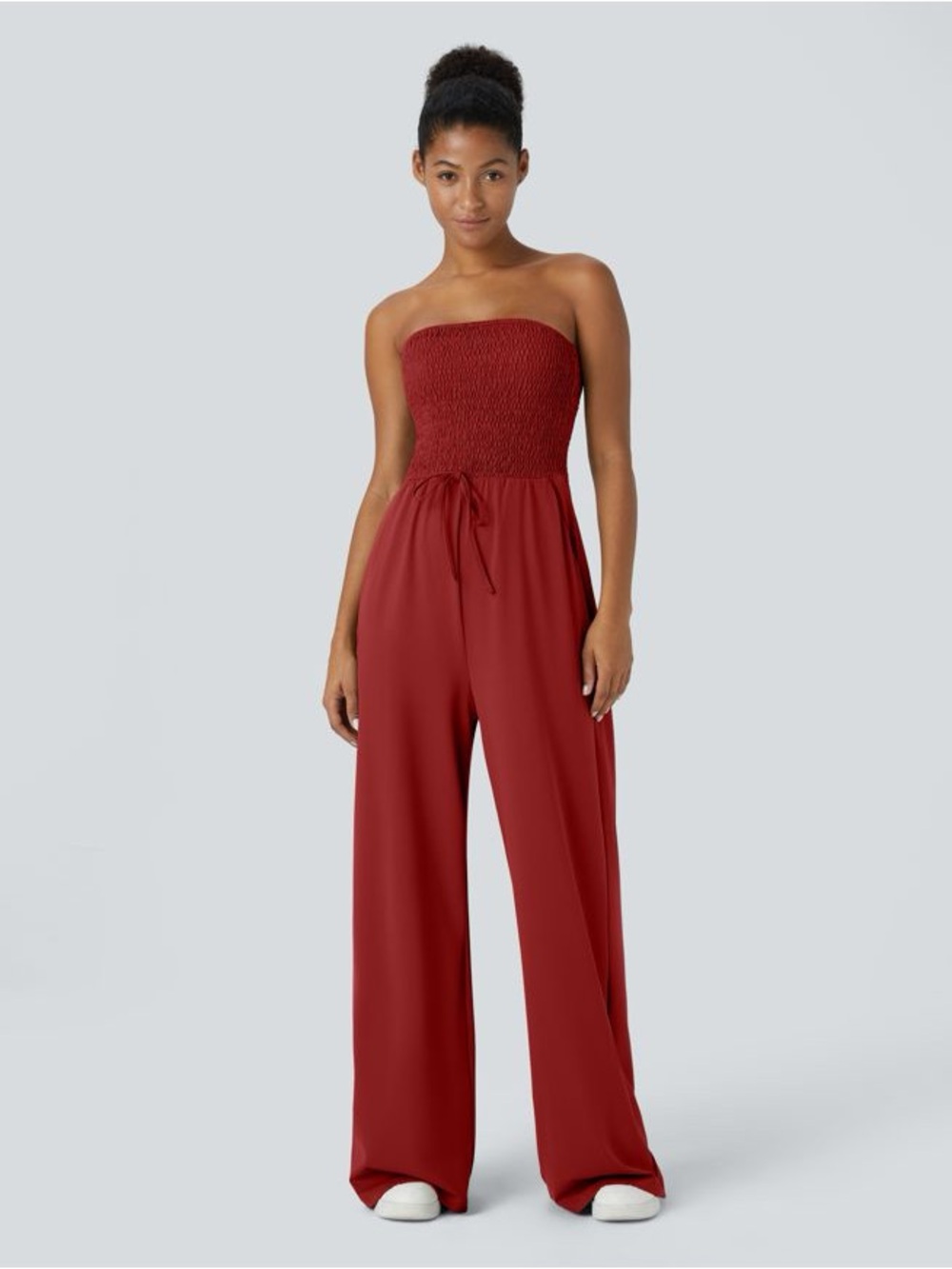 Halara | NWT Red Tube Shirred Knot Pocket Wide Leg Casual Jumpsuit